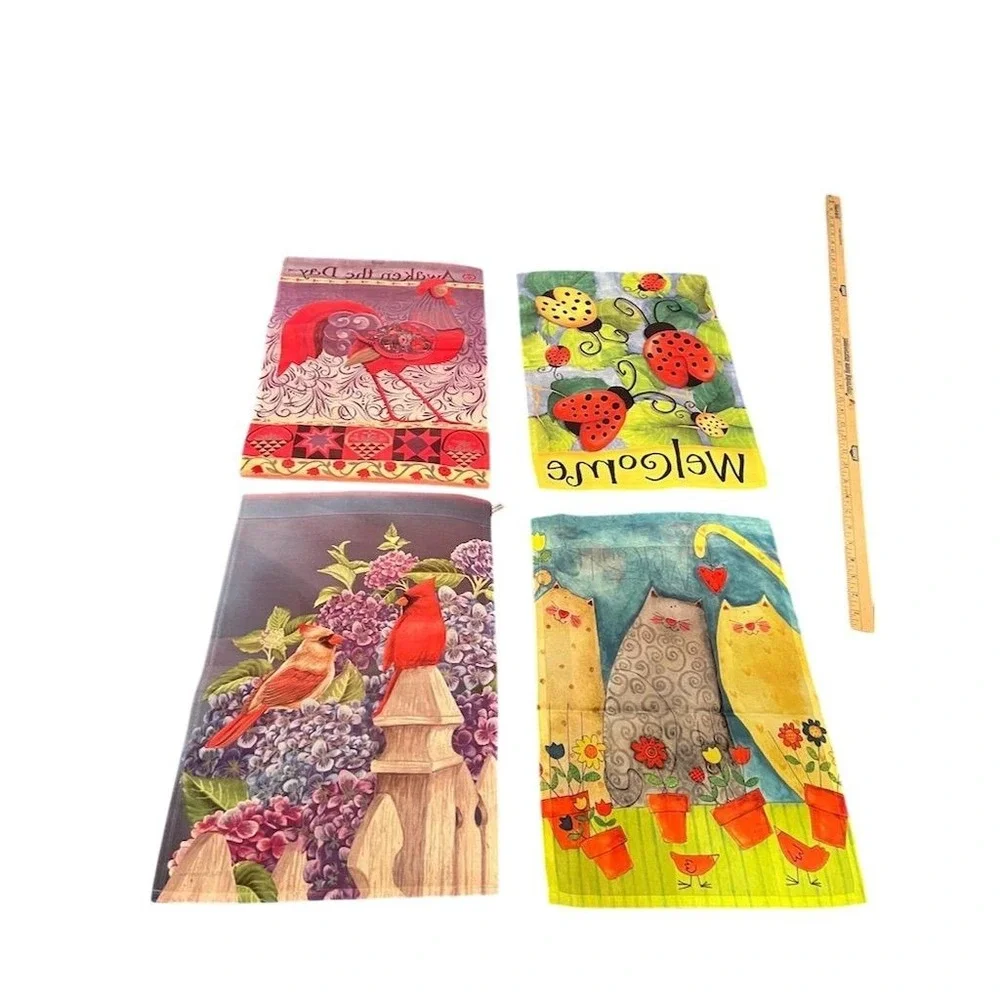 Briarwood Lane Garden Flag Set ‎ of 4 Weather Resistant Whimsical birds ladybugs